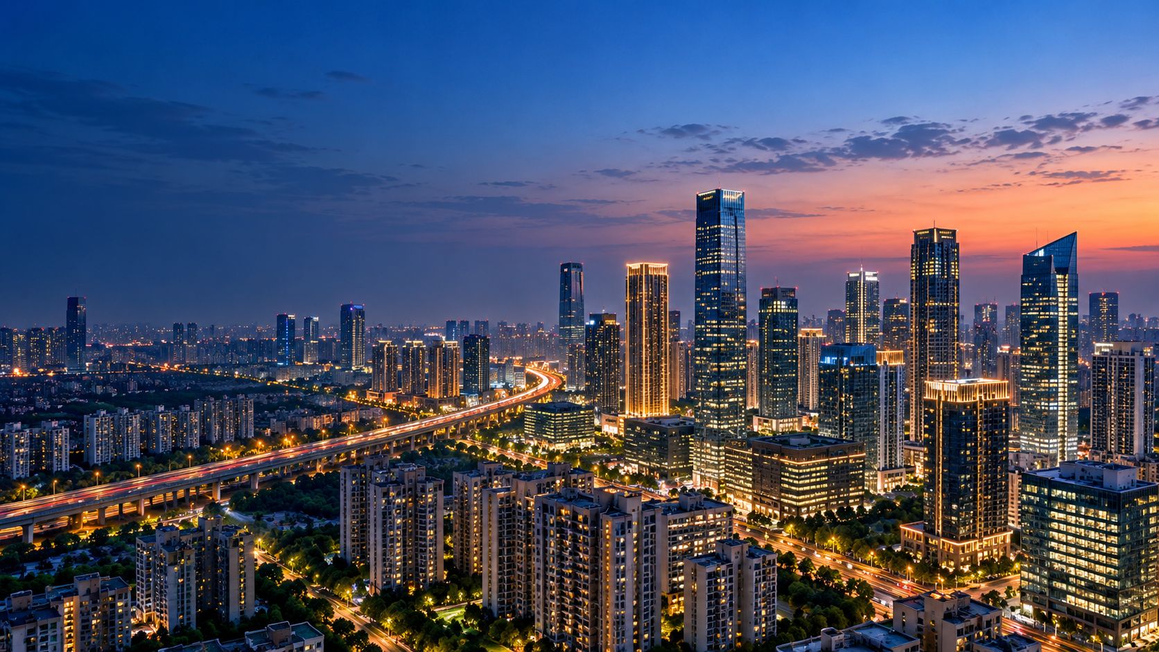 Vibrant Sunset City Skyline
